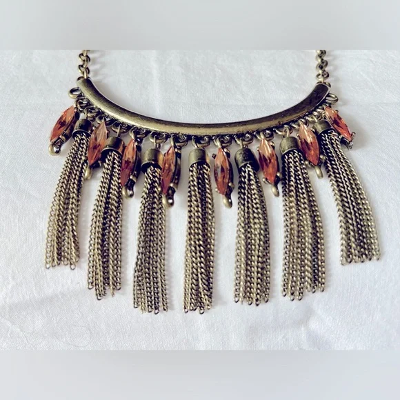 Two Statement Necklaces, Both Unmarked, Retro Costume Jewelry, 1 Gold & 1 Bronze - Picture 2 of 16